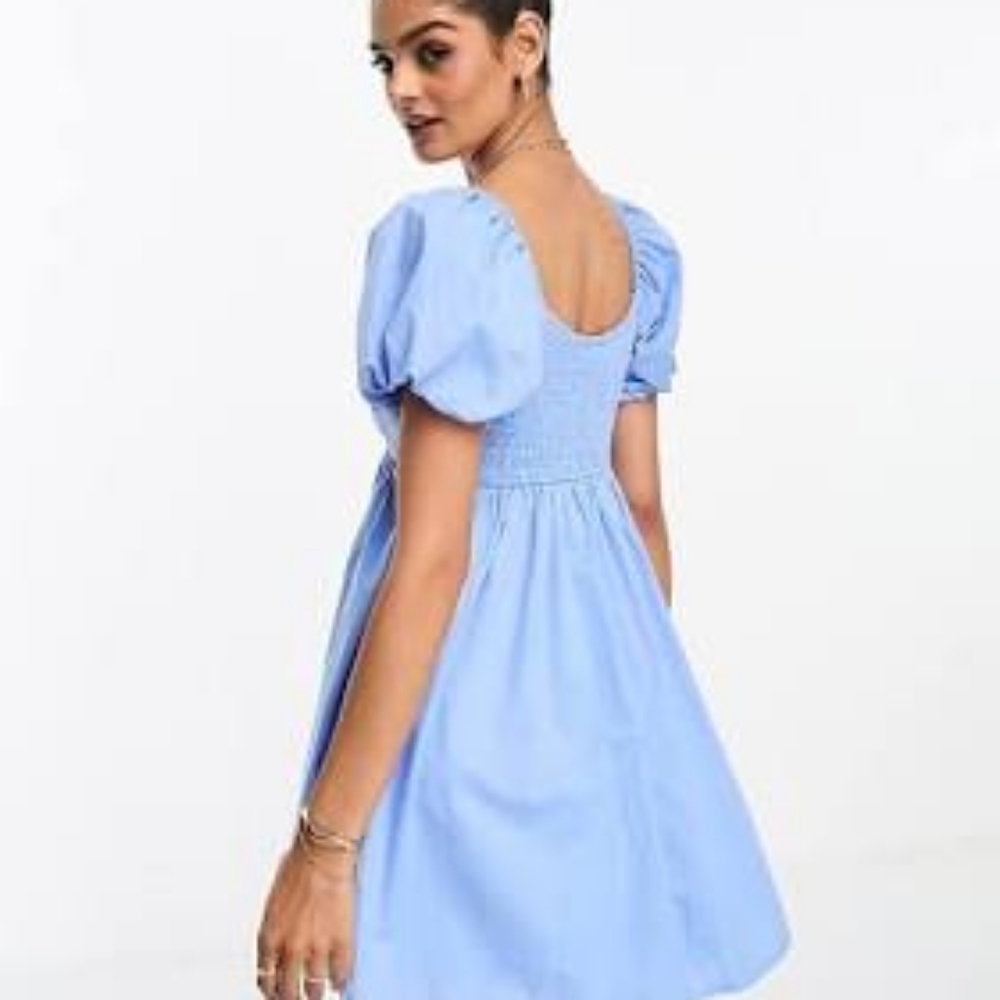 Blue Puff Sleeve Dress - Picture 4 of 5